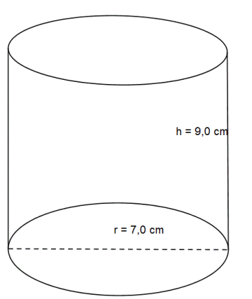 Sylinder med høyde 9,0 cm og radius 7,0 cm